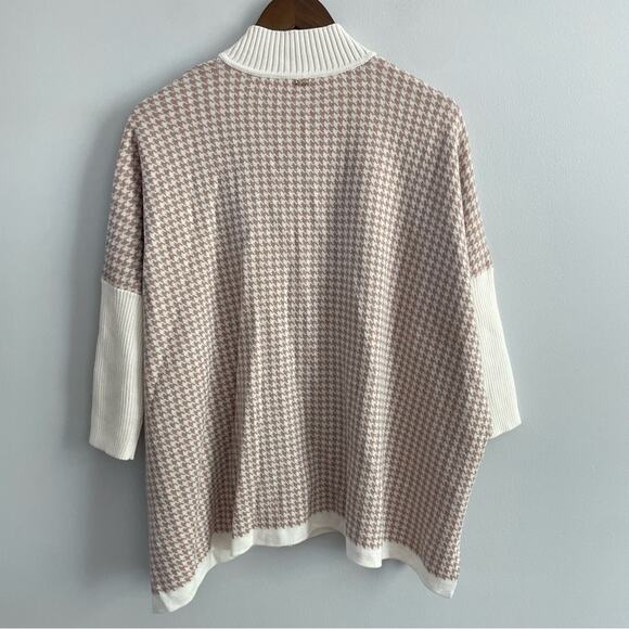 St. John Sport | Women’s Houndstooth Oversized Zip-Up Cardigan Jacket Dolman Tan - Picture 7 of 8